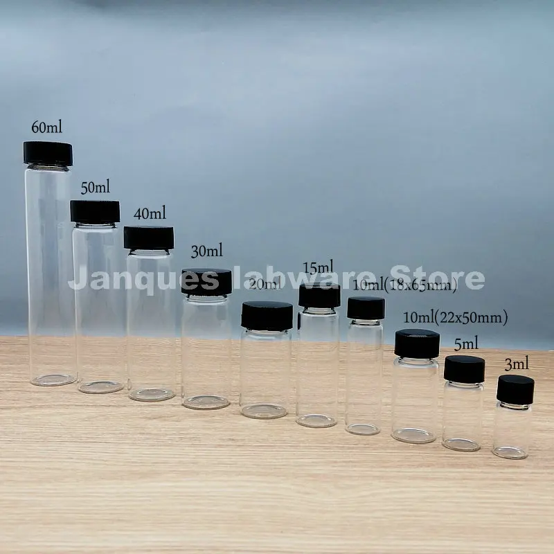 2ml to 60ml Clear Glass Sample Bottle Reagent Vials with Screw Plastic Cap and PE Pad