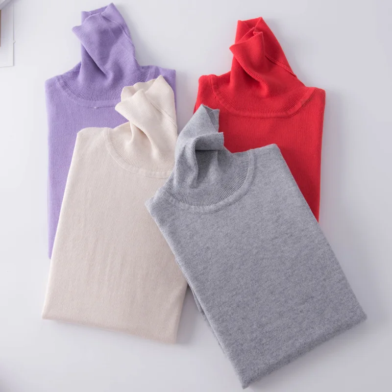 Suéter de cuello alto para mujer, jersey de talla grande, color negro, Morado, rojo, XXL, 3XL, otoño e invierno, 2020