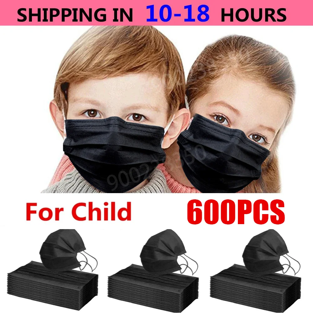 Face Mask Children mask Disposable Kids mask Child black masque noir 3 Layer Ply Non-wove Meltblown Protective 10-600Pcs