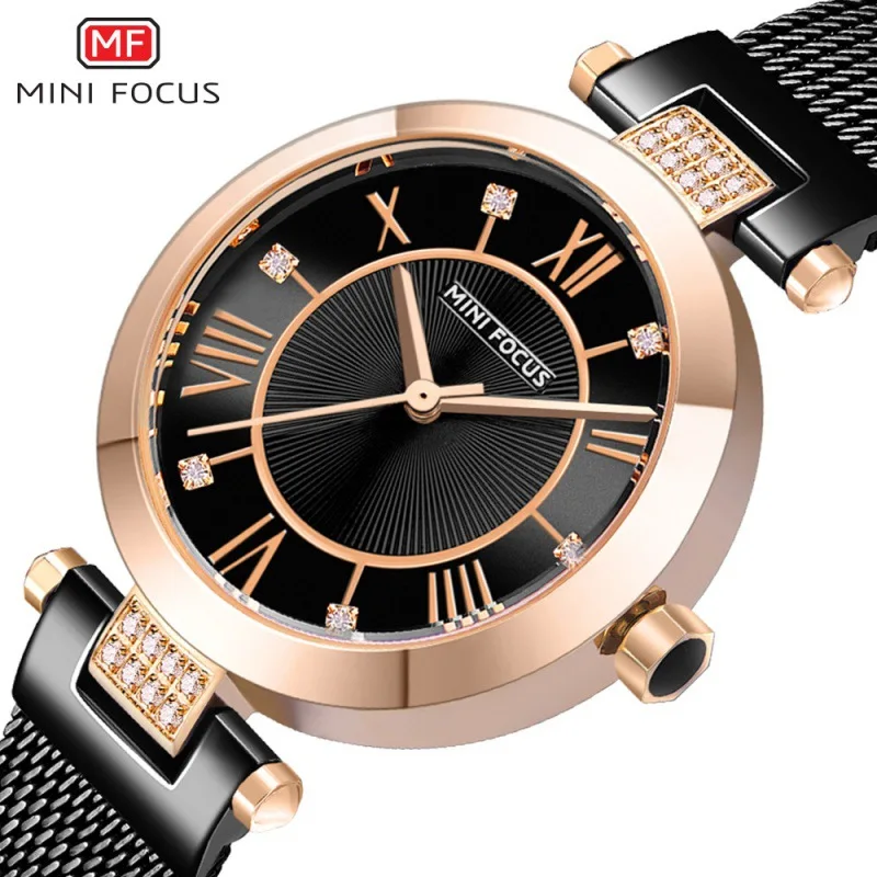 

Mini FOCUS Brand Fashion WOMEN'S Watch Diamond Set Sun Pattern Small Dial Japan Movement Waterproof Mesh Belt 0215l