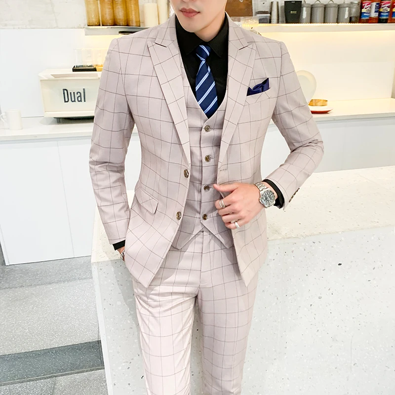 Мужские костюмы с брюками trajes para hombre сетка Мужская мода плюс размер свадебное платье 3 шт костюмы мужчины высокого класса мужской смокинг - Цвет: YELLOW