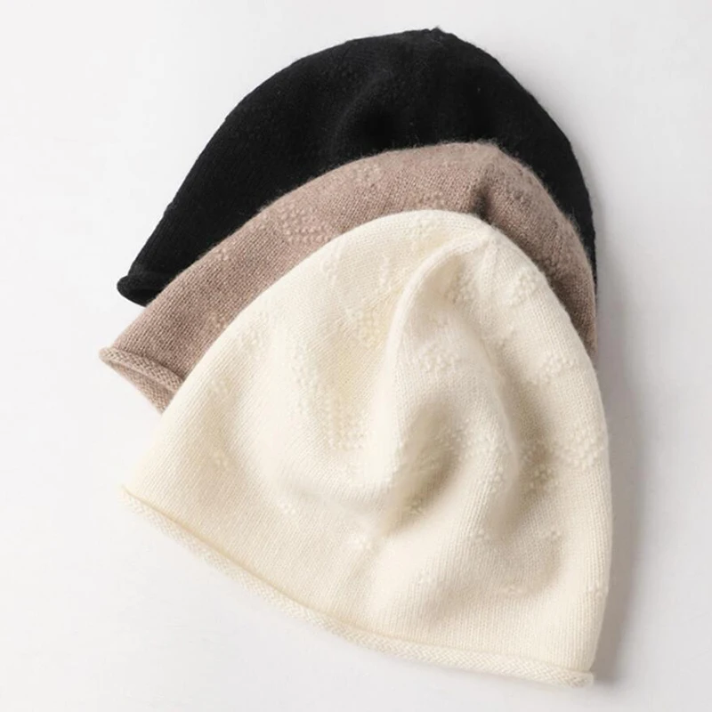 

Women White Cashmere Hat Black Khaki Beanies Women Winter Warm Cap Natural Fabric Soft Warm Hats Girl Gift Free Shipping