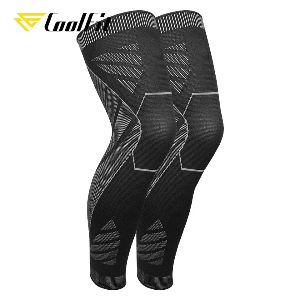 1 Pair Black CoolFit эластичные тканые бесшовные наколенники для поддержки, Длинные компрессионные гетры для езды на велосипеде, бега, фитнеса, леггинсы - Цвет: 1 Pair Black