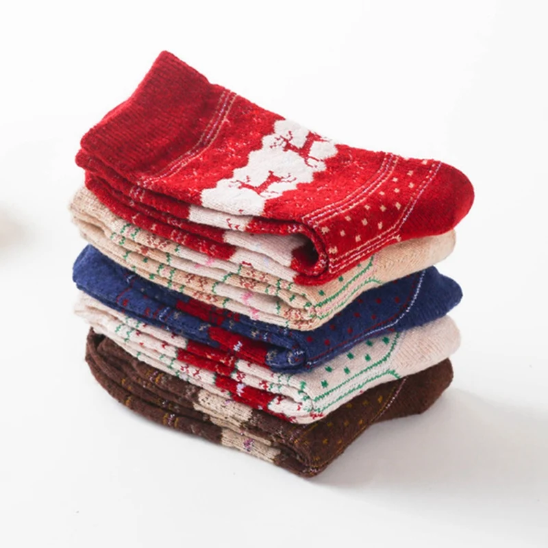 5 пар рождественских носков женские шерстяные кашемировые толстые зимние носки теплые мягкие однотонные повседневные спортивные