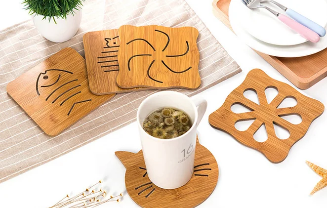 1 шт. деревянный мультяшный ажурный квадратный коврик для чаепития чая кофе