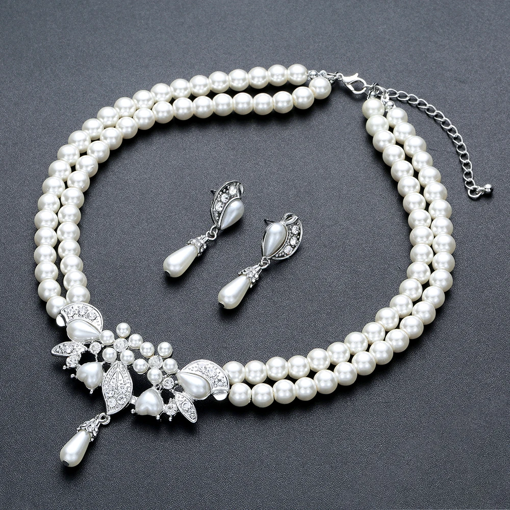 CC Jewelry Sets Stud Earring and Necklace Fashion Pearl For Bridal Women Party Wedding Accessories Crystal Luxury Style D009