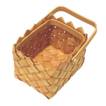 

1pc Wood Woven Storage Basket Portable Bread Fruit Basket Sundries Container for Home Decoration - Size S(Yellow)