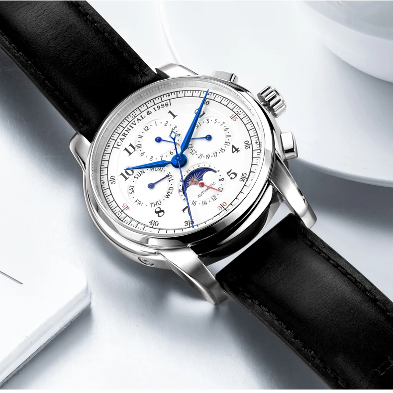 CARNIVAL Watch Men Automatic Mechanical Men Watches Top Brand Luxury Moon phase Mens Wristwatches Clock relogio masculino