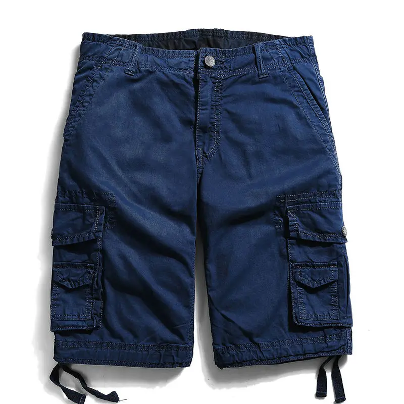 dark blue Красивые Летние повседневные мужские шорты Карго из хлопка с несколькими карманами, мужские рабочие шорты до колен, бермуды в стиле милитари, пляжные мужские шорты - Цвет: dark blue