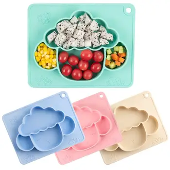 

Soft Silicone Baby Kids Dishes Dinner Plate Anti-Drop Non-slip Food Feeding Divided Bowl Baby Training Dinner Plate Tableware