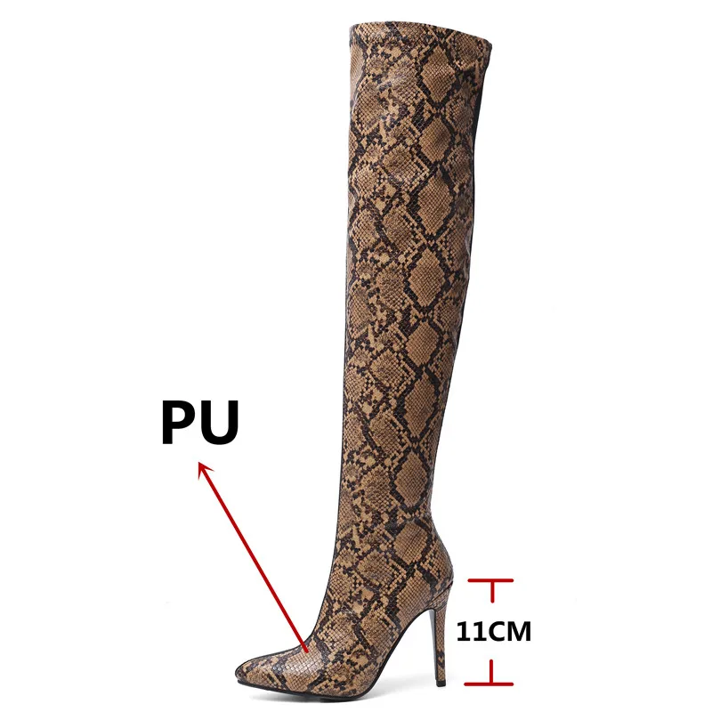 FEDONAS ботфорты Для женщин зимние украшение в виде змей Высокие сапоги вечерние обувь для ночного клуба женские острый носок сапоги с боковой молнией