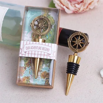 

500pcs/lot Golden Compass Wine Stopper Wedding Favors And Gifts Wine Bottle Opener Stopper Bar Tools Souvenirs For Party Supplie