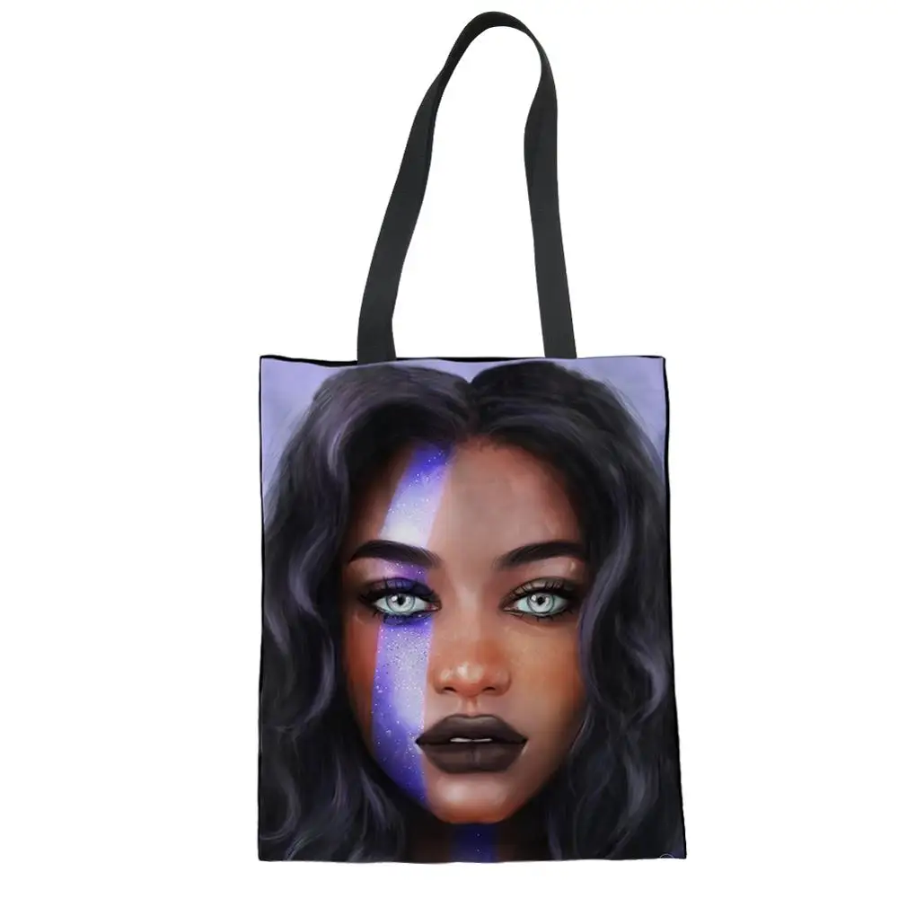 

Dropshipping Ladies Canvas Tote Bags African Girl Print Female Green Shopping Bag DIY Art bolsa feminina Summer Beach Bag