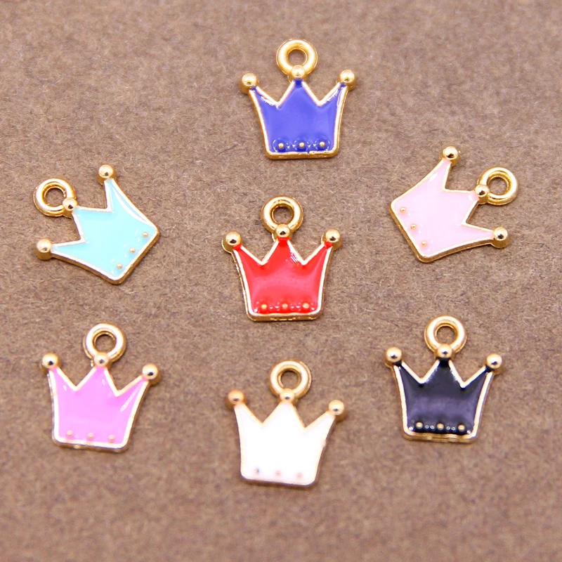 

10pcs 12*11mm Cute Enamel Crown Charms Pendants for Necklace Earrings Keychain Diy Jewelry Making Accessories
