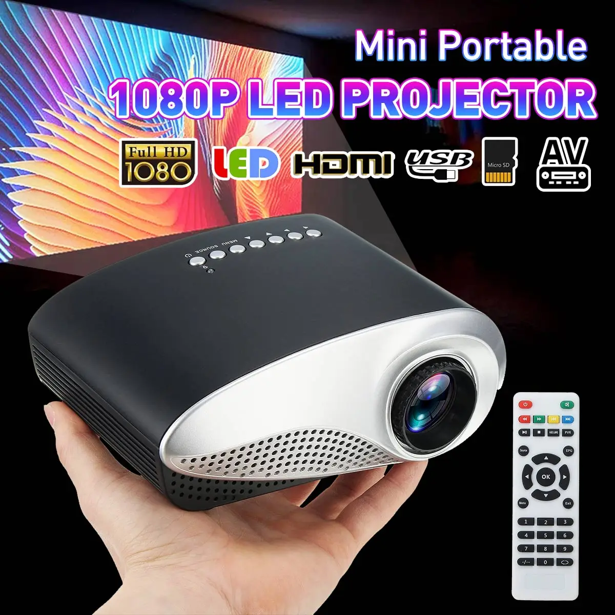 Мини домашний кинотеатр Портативный 1080P 3D HD светодиодный мультимедийный