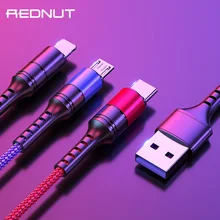 REDNUT 3 в 1 USB кабель для мобильных телефонов Micro usb type C зарядный кабель для iPhone зарядный кабель Microusb зарядный шнур