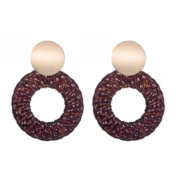 

Lovbeafas Acrylic Drop Earrings for Women Rattan Weave Pattern Round Gold Charm Vintage Statement Geometric Earrings Brincos