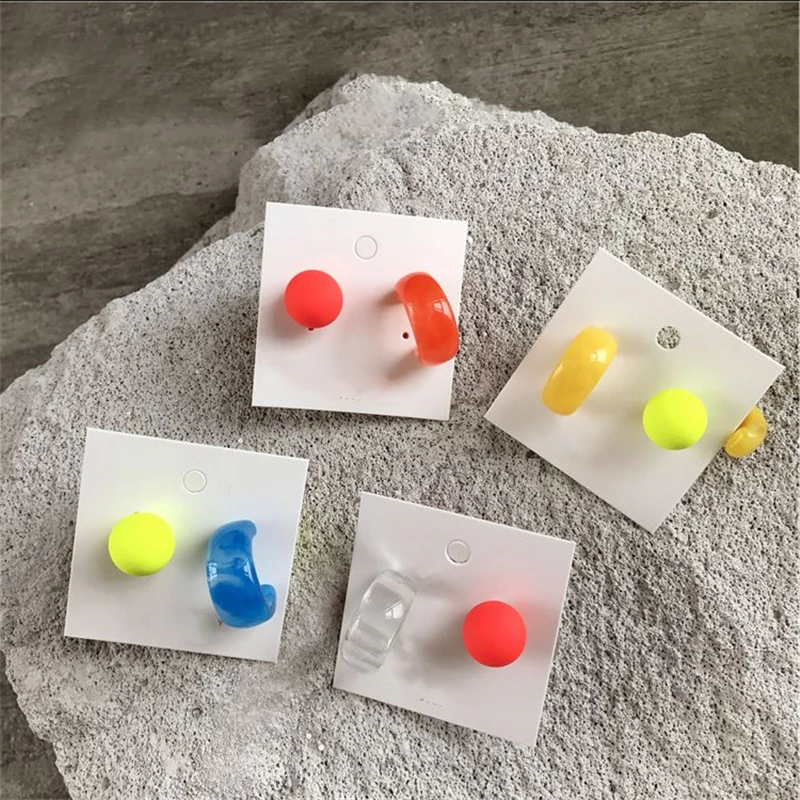 

SOHOT C Shape Candy Colorful Acrylic Women Hoop Earrings Chic Sterling-silver Needle Charming Summer Beach Jewelry Brincos Gift