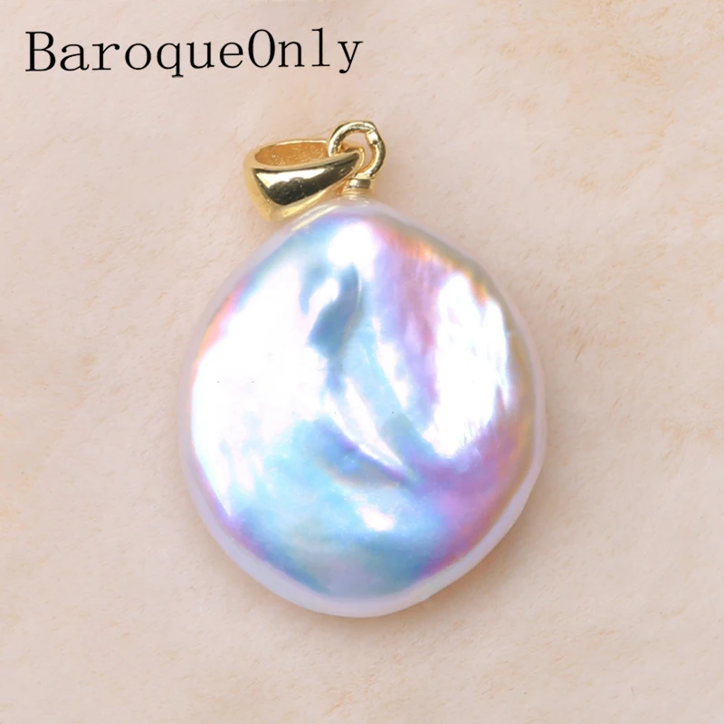 BaroqueOnly Natural Pearl Slide Pendant Different Shape Freshwater buttons Pearls 925 Silver Sterling flat pendant gifts pendant necklace silver necklace