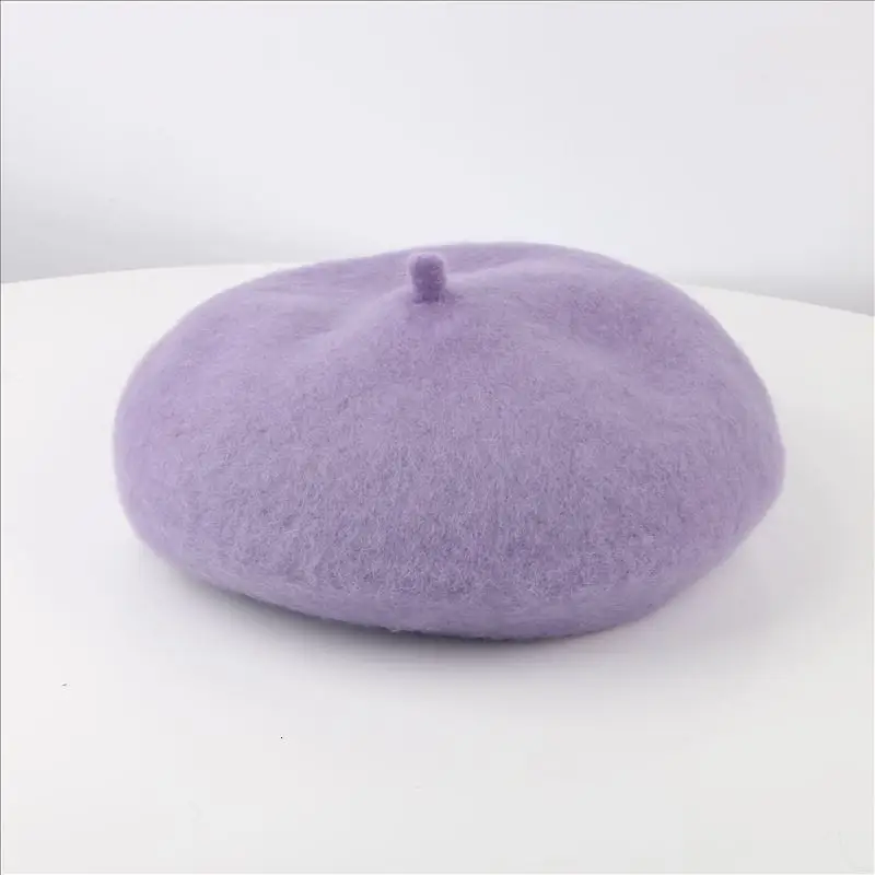 violet Женский берет в винтажном стиле, одноцветная детская шапка, зимняя теплая однотонная шапка унисекс, шерстяная шапка, Осенняя шапка французского художника - Цвет: violet