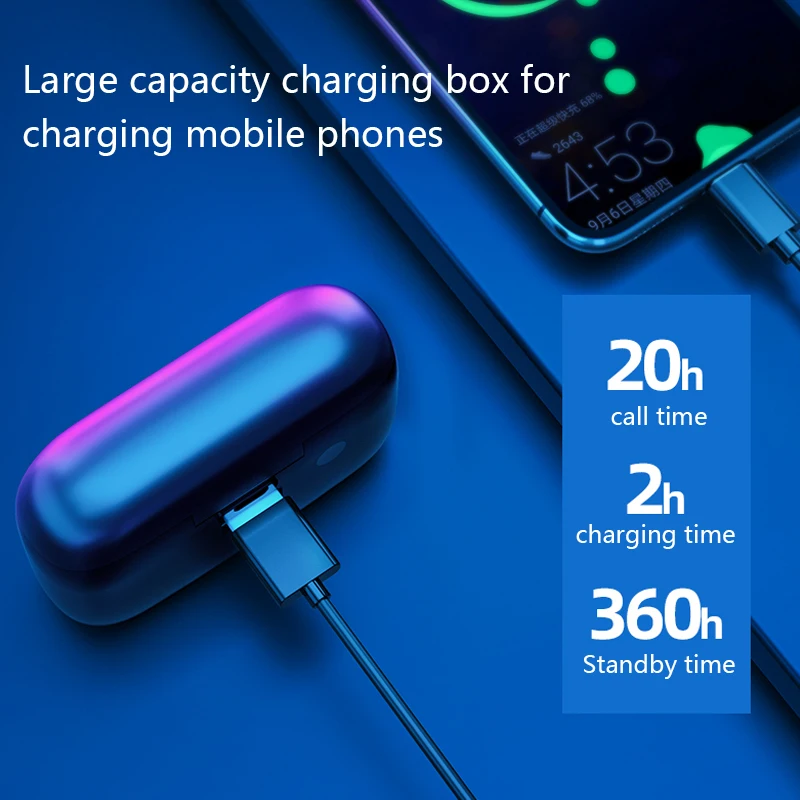 Мини TWS Bluetooth настоящие беспроводные наушники 6D стерео наушники IPX7 водонепроницаемые с внешним аккумулятором для смартфона Bluetooth наушники