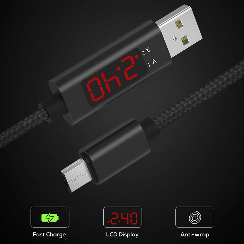 Светодиодный usb-кабель с дисплеем QC3.0, тестер напряжения и тока, кабель Micro USB type C, ленточный кабель C для iPhone Xiaom Redmi samsung