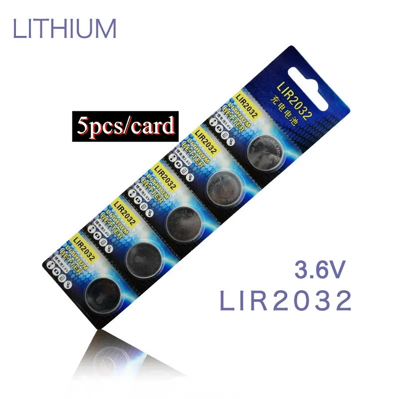 5pcs/pack lir2032 rechargeable battery LIR 2032 3.6V Li ion button cell