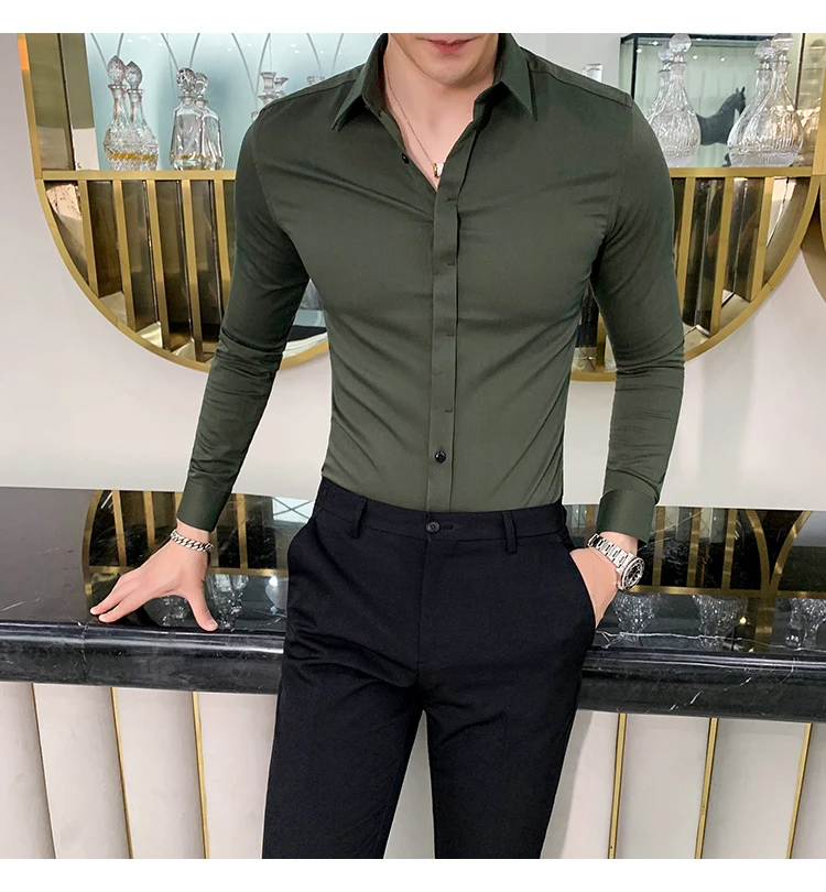 Мода Camisa Masculina Осенние новые мужские рубашки с длинными рукавами Высококачественная Однотонная рубашка-смокинг мужская рубашка в полоску 4XL