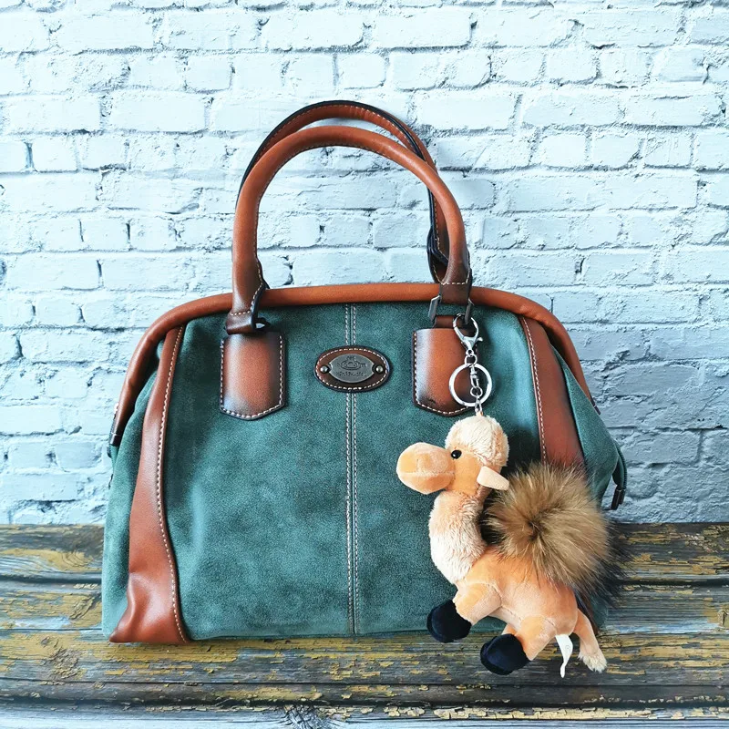Green with Camel Винтажная женская сумка из натуральной кожи, роскошные брендовые сумки, Большая вместительная сумка из натуральной кожи, сумка высокого качества, женская сумка на плечо - Цвет: Green with Camel