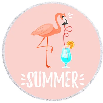 

Round Beach Towel with Tassel Pink Flamingo Palm Leaf Flower Microfiber Towel Travel Picnic Blanket Yoga Mat Tapestry style-4