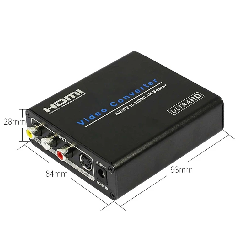 Rca Av to Hdmi 4K Converter Scaler Av/Sv Input to Hdmi Output Analog to Digital Adapter Eu Plug