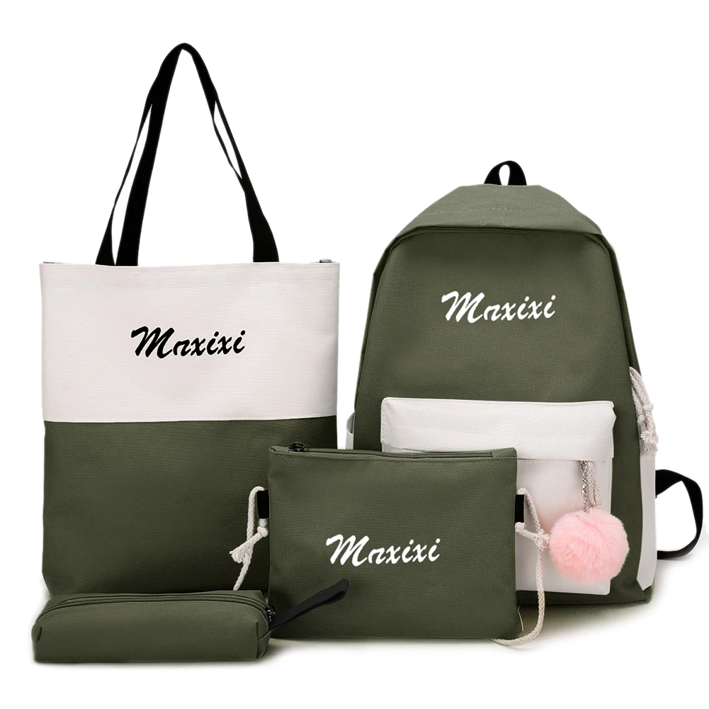 

New Nylon Panelled Large Capacity Shoulder Bag Women 4pcs/set Patchwork Backpack School Bags For Teenage Purse Girls Pencil Case