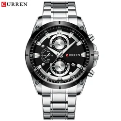 CURREN Men's Luxury Waterproof Automatic Date Watch with Gift Box (Silver black)