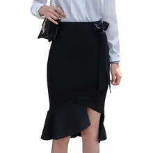 Новинка, Женская юбка с оборками, стрейчевая, тонкая, нерегулярная, рыбий хвост, посылка, ягодицы, юбки, черные, 8102