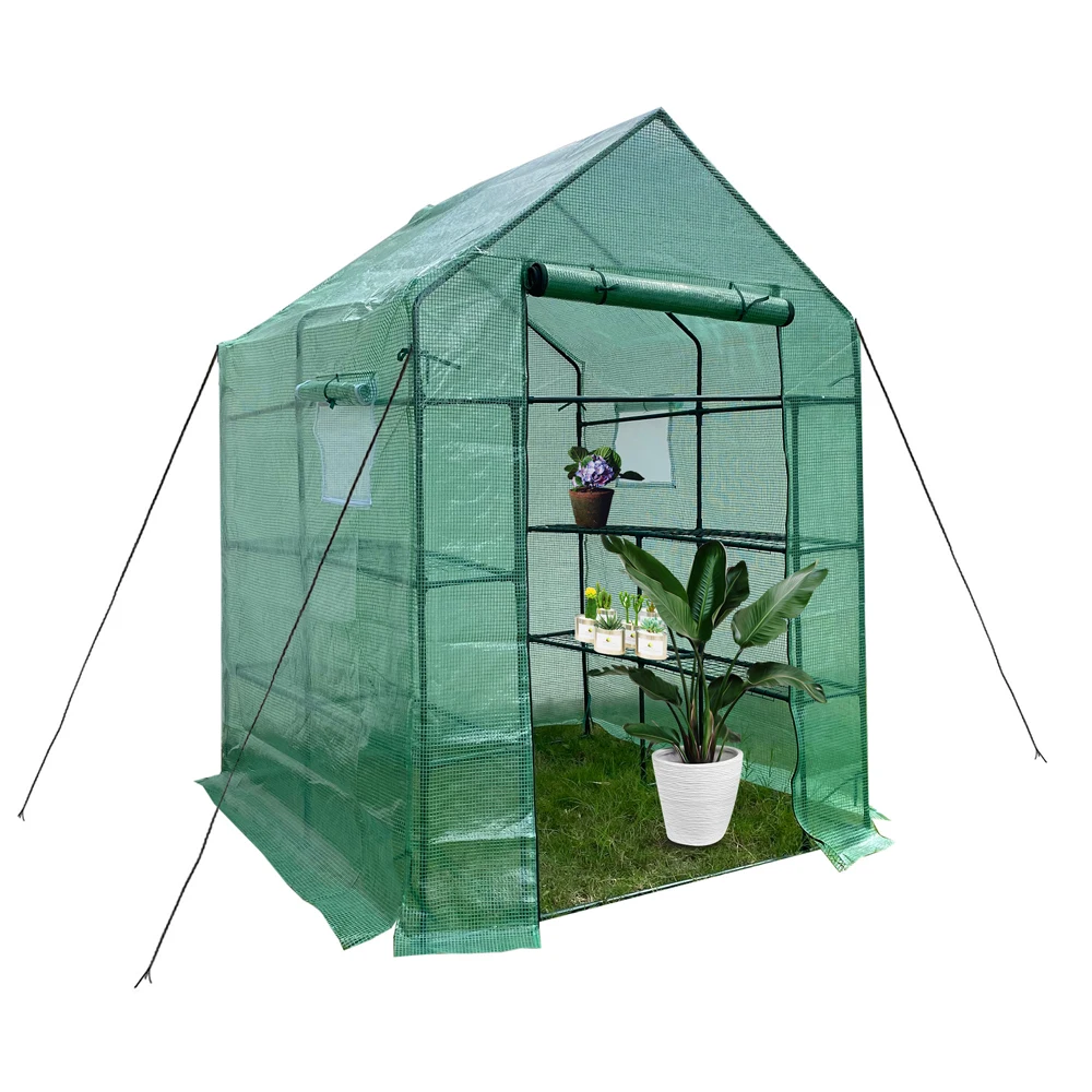 

Green House Walk in Outdoor Plant Gardening Greenhouse 2 Tiers 8 Shelves Window and Anchors Include 56" W x 56" D x 76" H