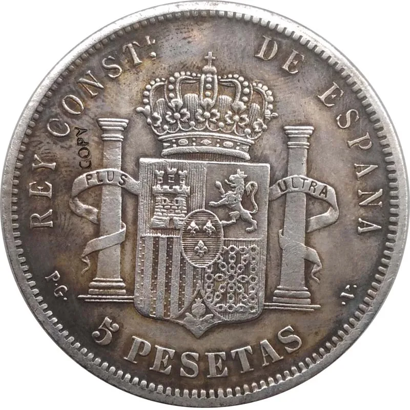 1897 испанские монеты Альфонсо III копия монеты 5 песет коллекционные вещи