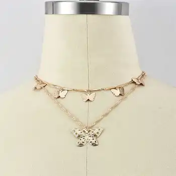 Bohemia Multi Layer Gold Color Beautiful Butterfly Pendant Necklace For Women Pendant Choker Chain Necklace
