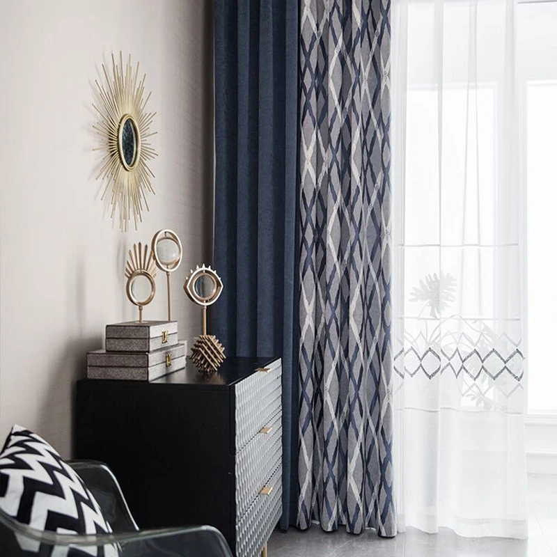 personalizadas nórdico moderno de alta calidad chenilla Color juego azul ventana tela blackout cortina M716|Cortinas| - AliExpress