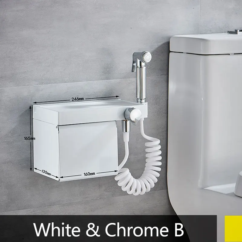 White chrome Смеситель для биде+ полка для хранения+ держатель для бумаги в вместе аксессуары для ванны соединяет туалет и одну холодную воду - Color: White chrome
