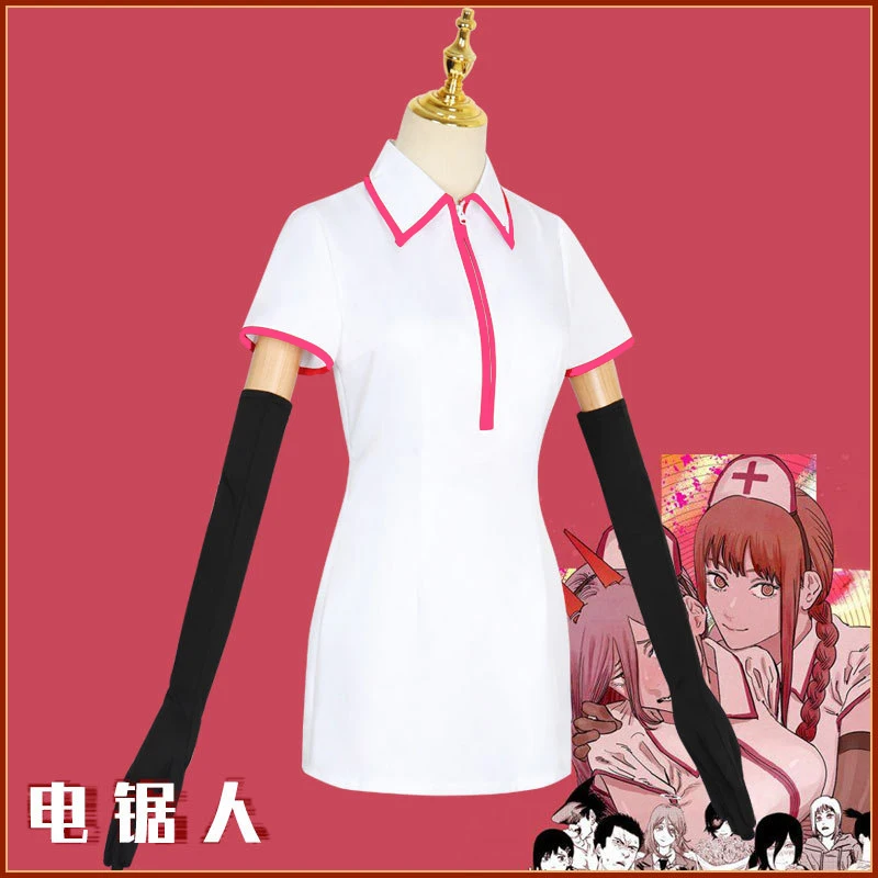 Anime Chainsaw Man Makima Cosplay Power Costume Sexy Nurse Uniform Wig Full Set Gloves Stockings
