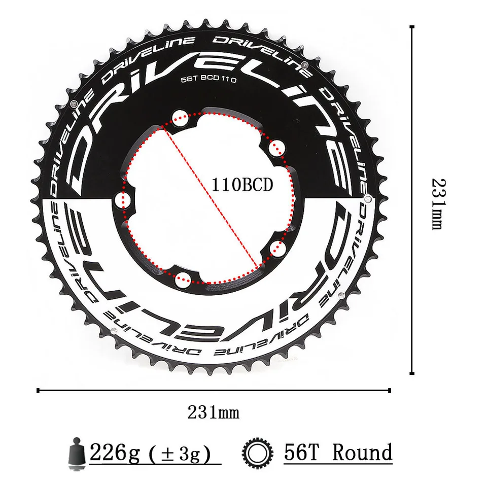 DRIVELINE CNC 50/52/53/54/55/56/58T road bike TT chainring 110BCD