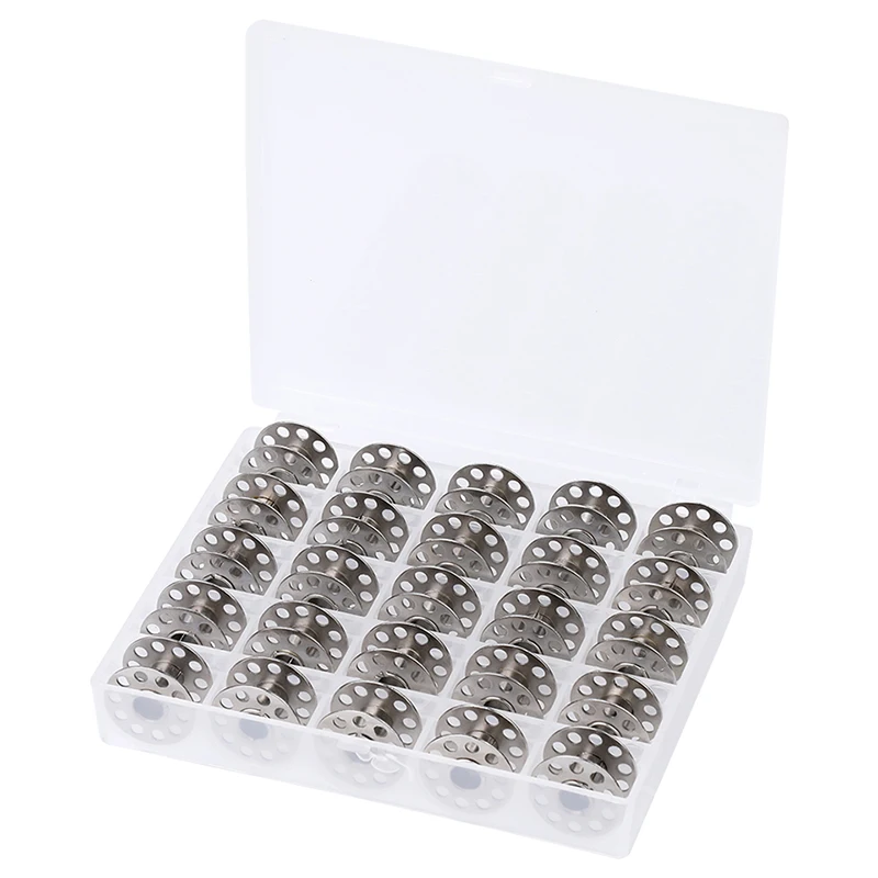 

25Pcs Metal Sewing Machine Bobbins Sewing Equipment Tools With Plastic Storage Box For Home Sewing Accessories Craft Tool