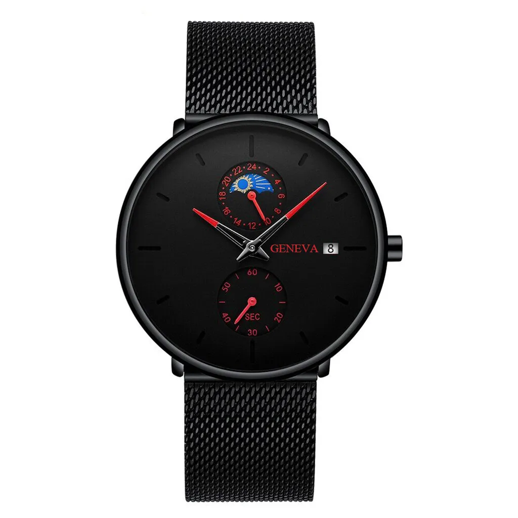 Мужские современные модные черные кварцевые часы светящаяся указка Reloj календарь сетка с часами модные мужские часы Relogio Masculino# D4 - Цвет: D