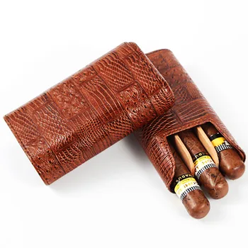 

GALINER Cedar Wood Pocket Humidor Cigar Box Portable 3 Tube Holder Cigar Humidor Travel Outdoor Leather Cigar Case