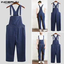 INCERUN, модные мужские джинсовые комбинезоны, комбинезоны, Простые штаны для бега, уличные хип-хоп подтяжки, для отдыха, ковбойские мужские комбинезоны, S-5XL