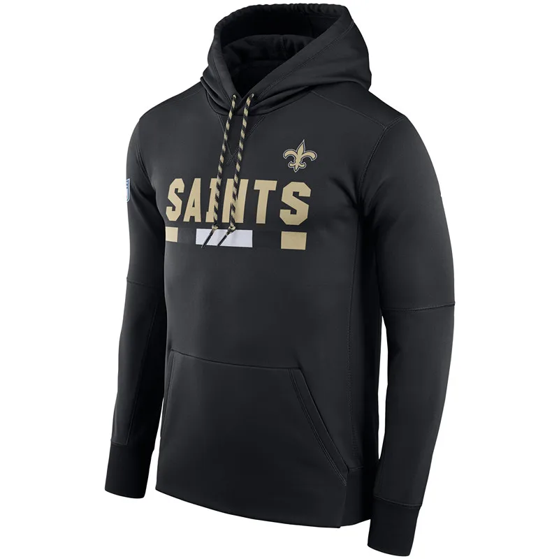 Мужской Орлеан Американский Футбол Толстовка Saints Black Sideline ThermaFit производительность PO Толстовка