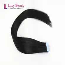 Lucybeauty#1 струйная черная лента для наращивания волос человеческие волосы Remy Прямые двухсторонние волосы на клеях 1"-22"