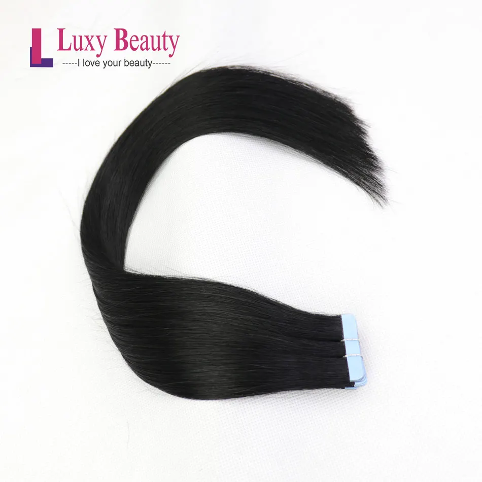 

LuxyBeauty #1 Jet Black Tape In Hair Extensions Human Hair Remy Straight Double Sided Skin Weft Hair On Adhesives 12" - 22"