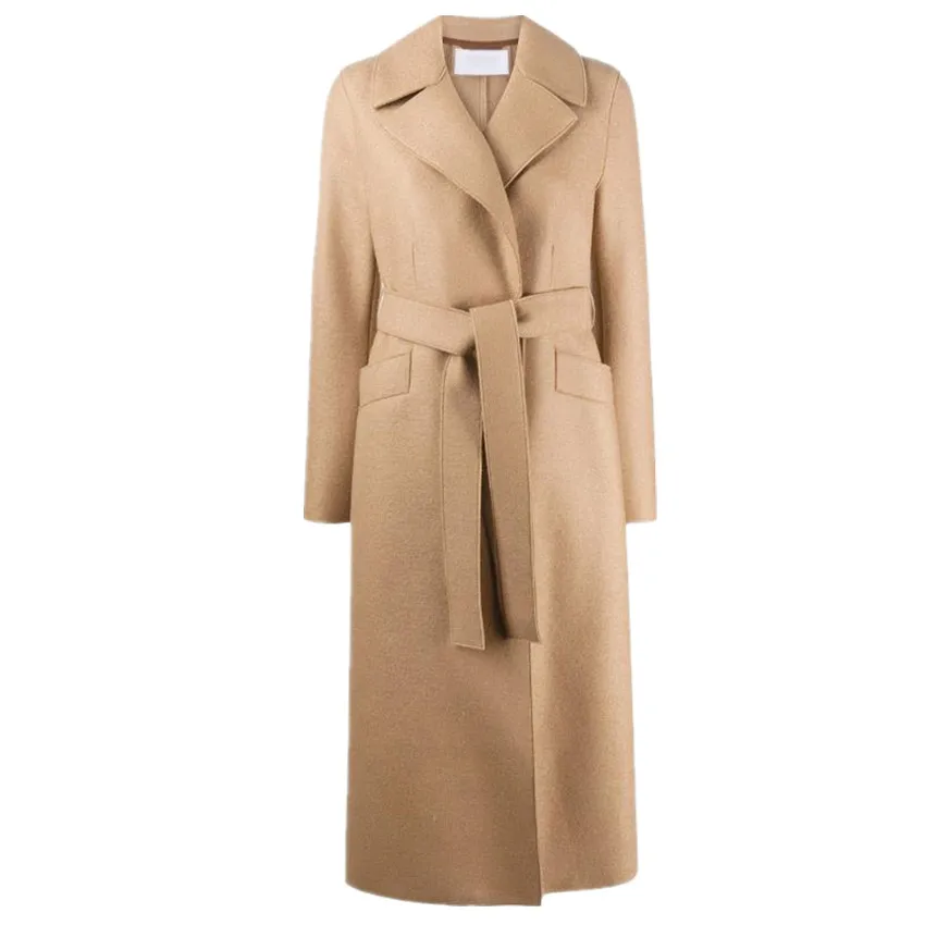 

Новое поступление, модное шерстяное пальто, женское приталенное повседневное длинное пальто с поясом и отложным воротником