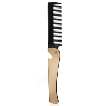 

Gold Stainless Steel Handle Barber Comb Plastic Fine Toothed Men Beard Comb Metal Folding Pocket Knife Comb for Beard